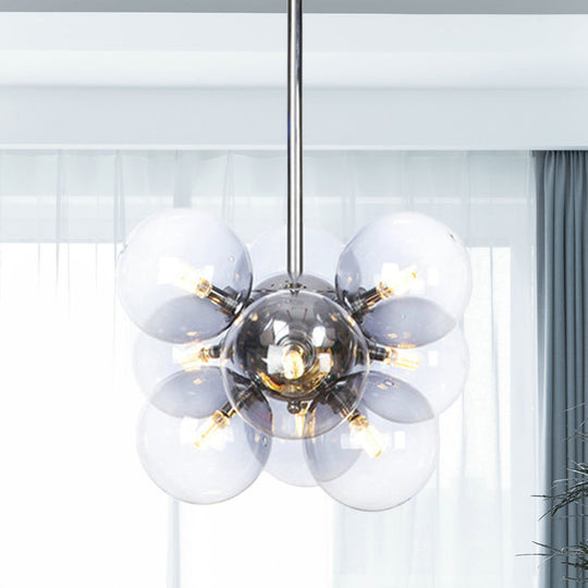 Modern Chrome Glass Sphere Chandelier 9 Bulbs Suspended Ceiling Lighting Fixture