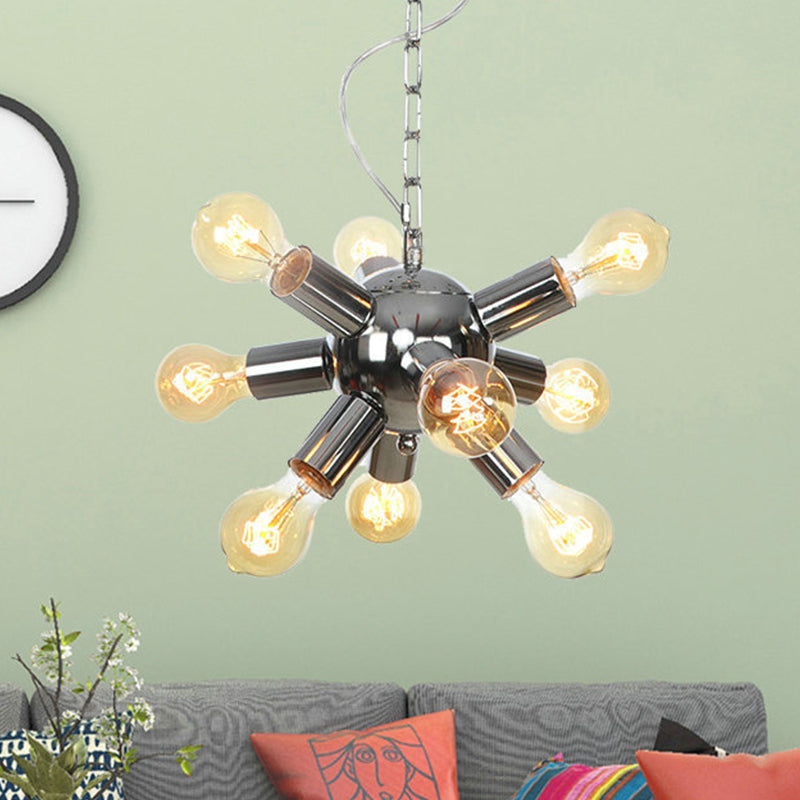 Contemporary Chrome Starburst Chandelier: 9/12 Bulbs Hanging Ceiling Pendant Light