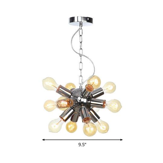 Contemporary Chrome Starburst Chandelier: 9/12 Bulbs Hanging Ceiling Pendant Light