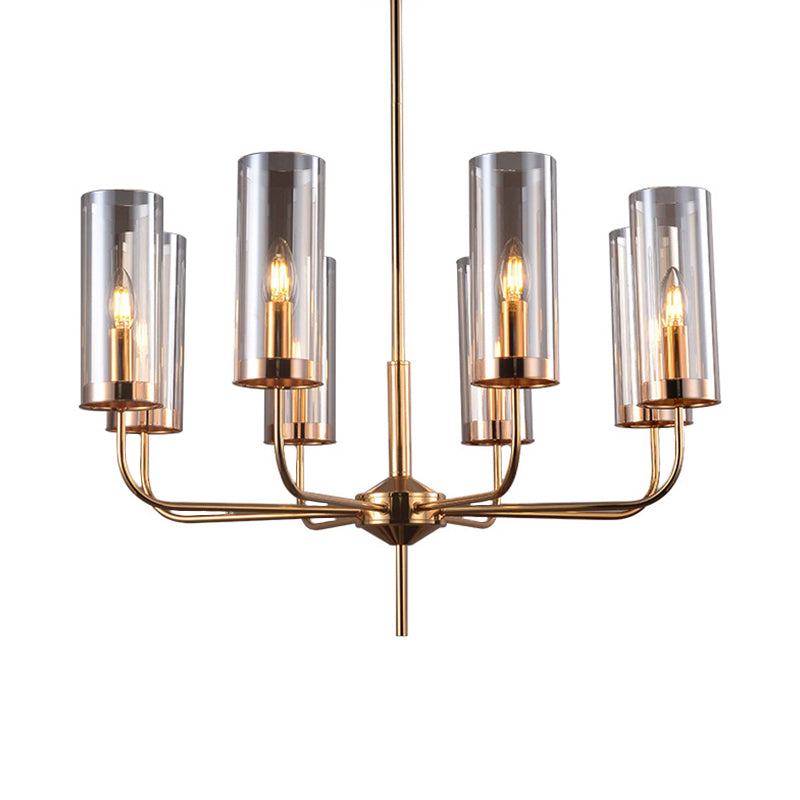 Cognac Glass Cylinder Chandelier: Modern 8 Bulb Pendant Ceiling Light for Dining Room