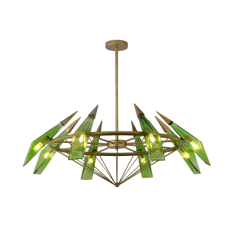 Modern Tapered Pendant Chandelier - Cream/Green Glass 8 Heads Living Room Hanging Light Kit