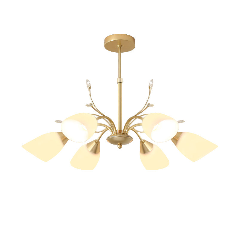 Modern 3/6 Bulbs Gold Hanging Chandelier with White Glass Shade