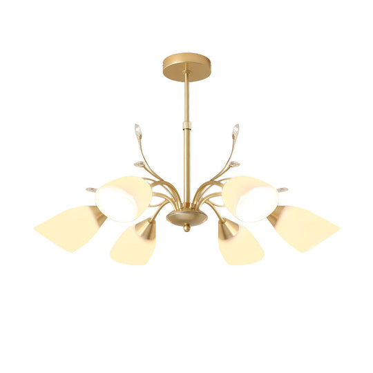 Modern 3/6 Bulbs Gold Hanging Chandelier with White Glass Shade