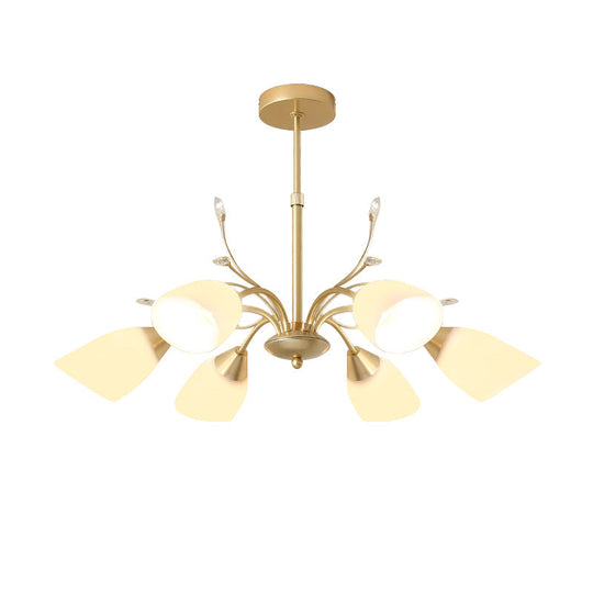 Modernist Gold Flared Chandelier With 3/6 Bulbs: Elegant Hanging Pendant Light And White Glass Shade