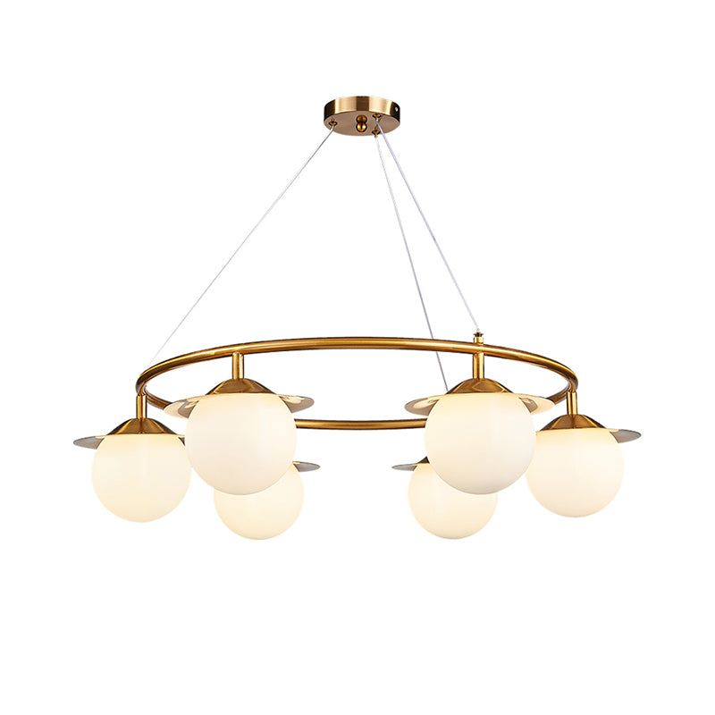 Modern Gold Sphere Chandelier with 6 Bulbs and White Glass - Stylish Suspension Lamp