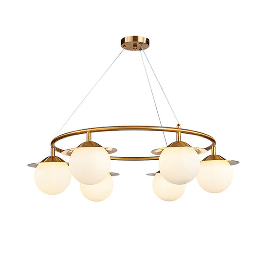Modern Gold Sphere Chandelier With 6 Bulbs And White Glass Stylish Ceiling Suspension Lamp