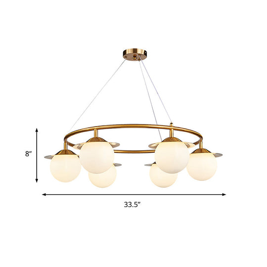 Modern Gold Sphere Chandelier With 6 Bulbs And White Glass Stylish Ceiling Suspension Lamp
