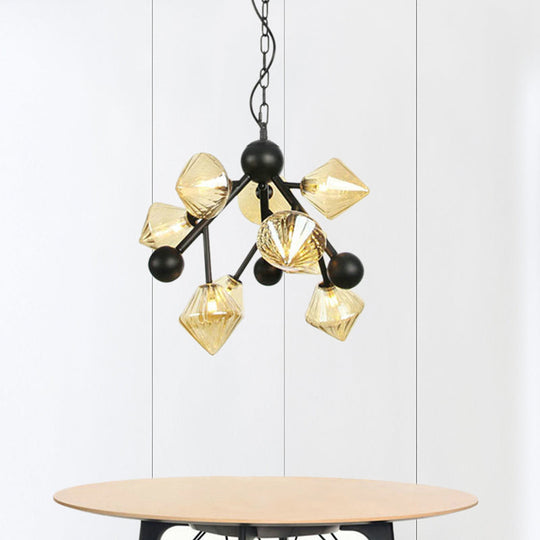 Modern Amber Glass Pyramid Chandelier - 9 Head Pendant Light for Dining Room Ceiling