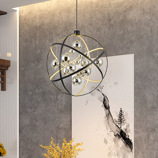 Modern Black Led Chandelier With Smoke Glass Pendant For Stylish Ceiling Lighting