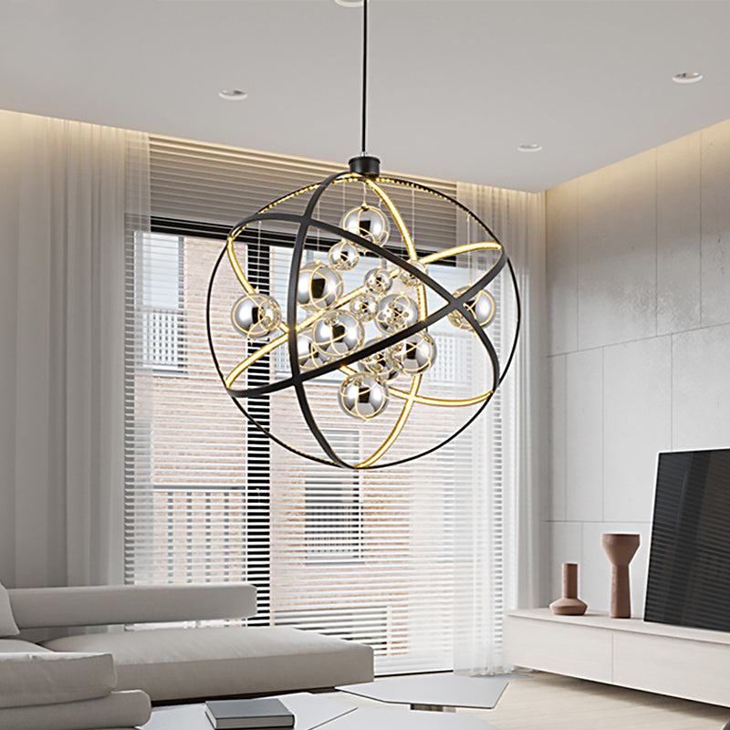 Modernist Smoke Glass LED Pendant Chandelier - Round, Black