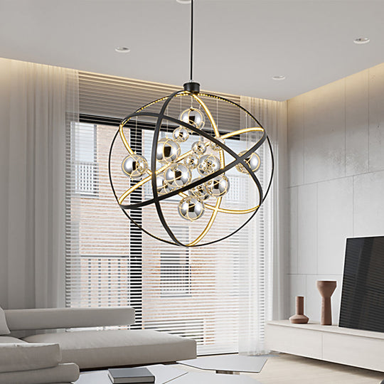 Modern Black Led Chandelier With Smoke Glass Pendant For Stylish Ceiling Lighting