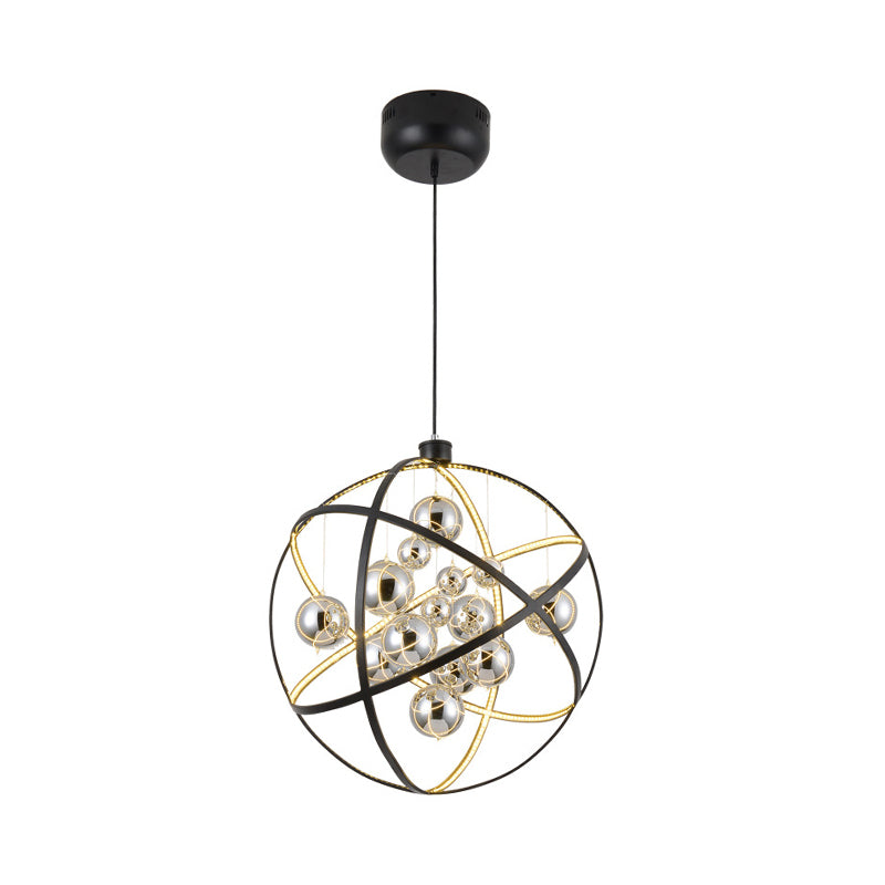 Modernist Smoke Glass LED Pendant Chandelier - Round, Black