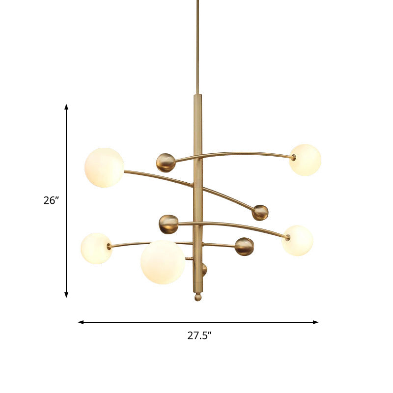 Modern Gold Chandelier With Milk Glass Shades - 5 Bulb Bedroom Lighting Fixture