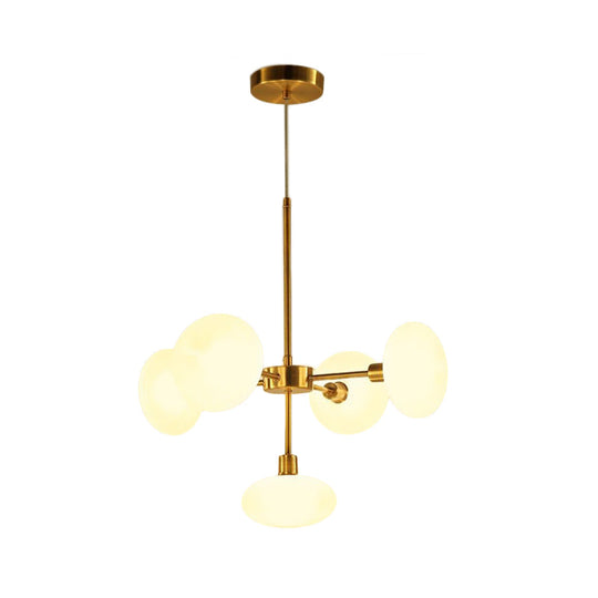 Modern White Glass Chandelier with Gold Accents - 5-Light Circular Ceiling Light