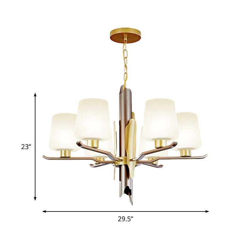 Contemporary Gold Frosted Glass Conical Pendant Chandelier with 6 Heads