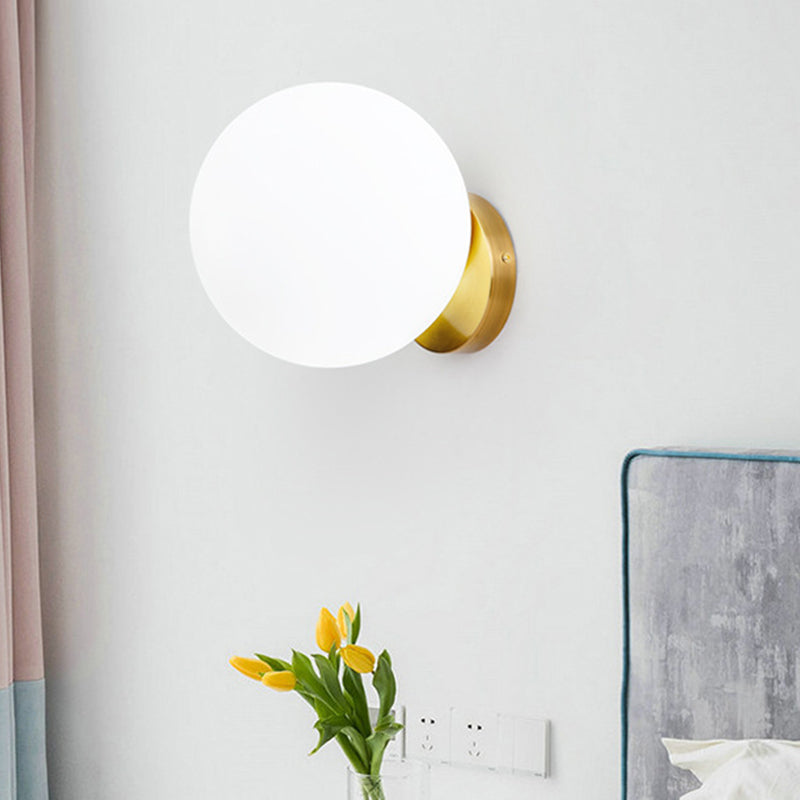 Gold Modernist Wall Sconce With Opal Glass Shade For Bedroom Lighting