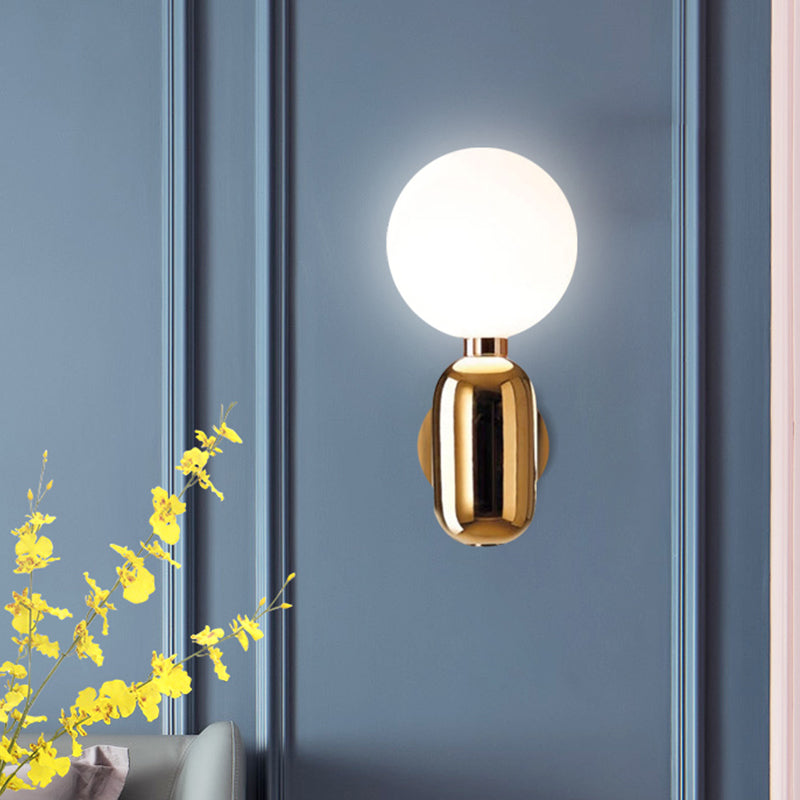 Modern White Glass Globe Sconce Light - 6/8 Wide 1 Bulb Gold Wall Mounted Lighting