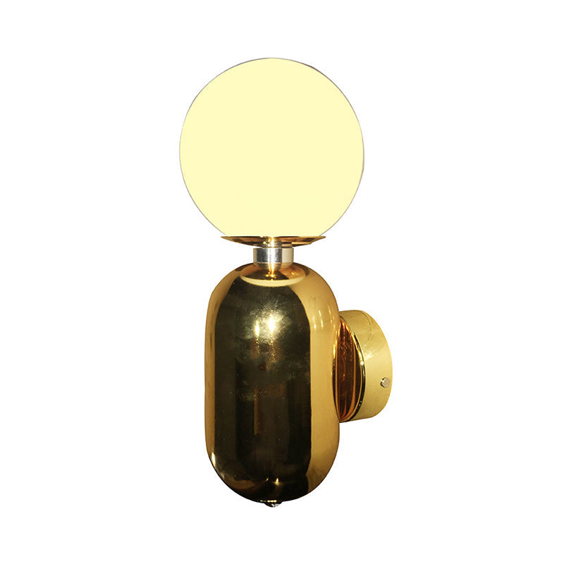 Modern White Glass Globe Sconce Light - 6/8 Wide 1 Bulb Gold Wall Mounted Lighting