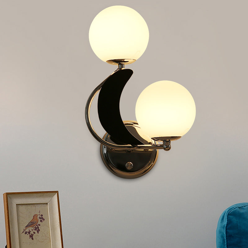 Contemporary Chrome Armed Sconce With Milk Glass Shade - Metal Wall Lighting