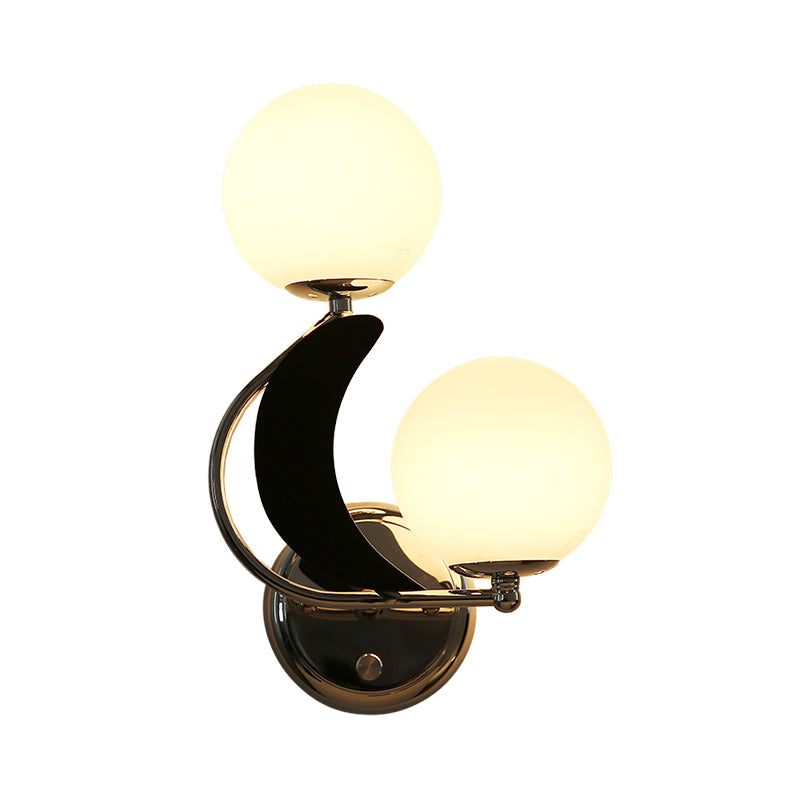Contemporary Chrome Armed Sconce With Milk Glass Shade - Metal Wall Lighting