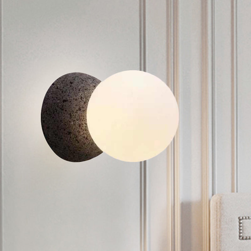 Grey Spherical Wall Sconce With Opal Glass Shade - Minimalist 1-Bulb Lighting Fixture