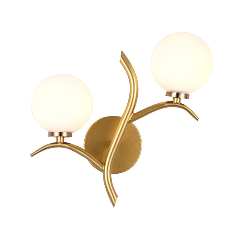 Modern Gold Metal Branch Wall Sconce With 2 Bulbs - Ideal For Living Room Lighting