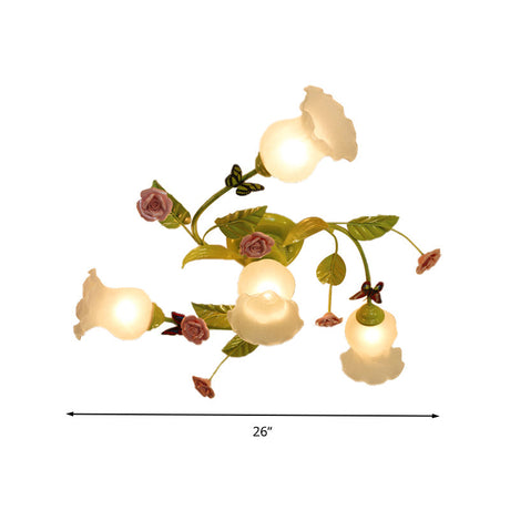 Semi-Flush Mount Bedroom Ceiling Light Fixture - Traditional Opaque Glass Spiral Design (4/7 Bulbs)