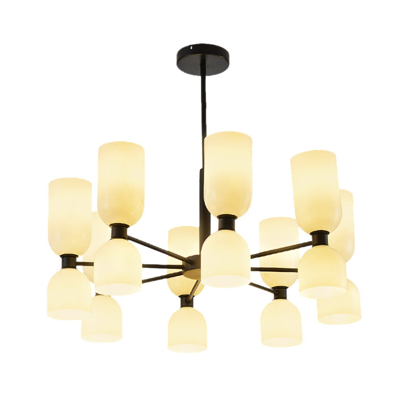 16-Head Modernist Black/Gold Pendant Chandelier With Glass Shades