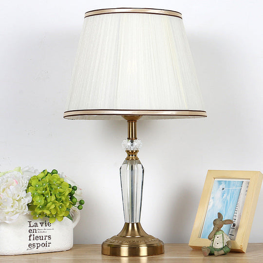 Minimalist Fabric Drum Nightstand Lamp - Single Head White Living Room Night Light With Crystal