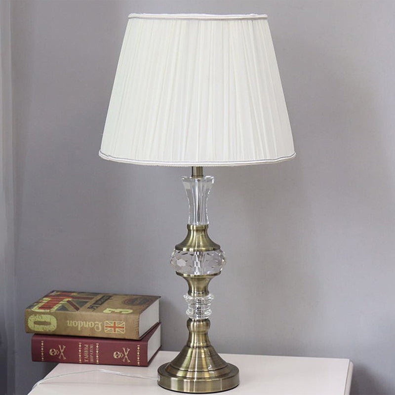 White Fabric Table Lamp With Crystal Deco For Dining Room: Single Bulb Night Light