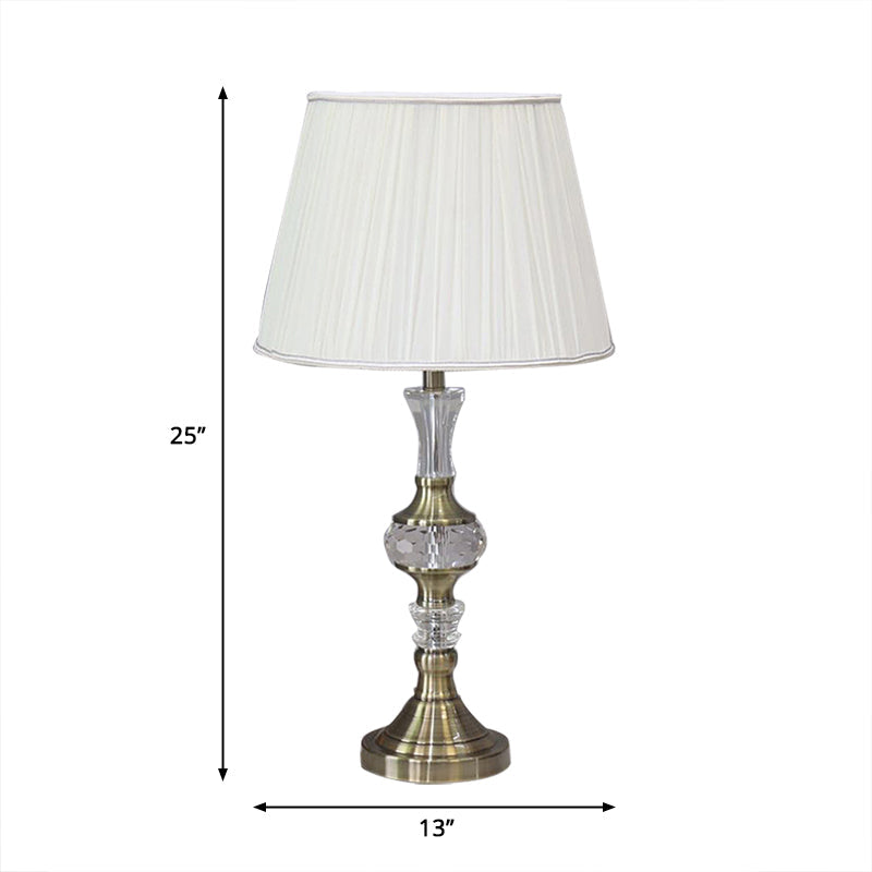 White Fabric Table Lamp With Crystal Deco For Dining Room: Single Bulb Night Light