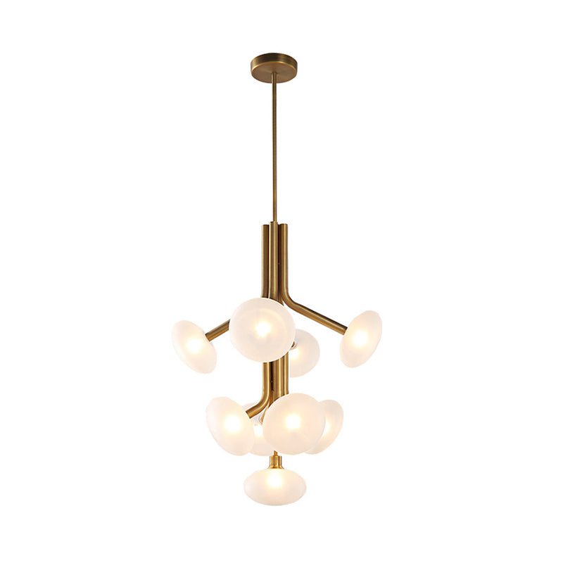 Modern Frosted Glass 9-Light Pendant Chandelier: Gold Round Ceiling Lamp