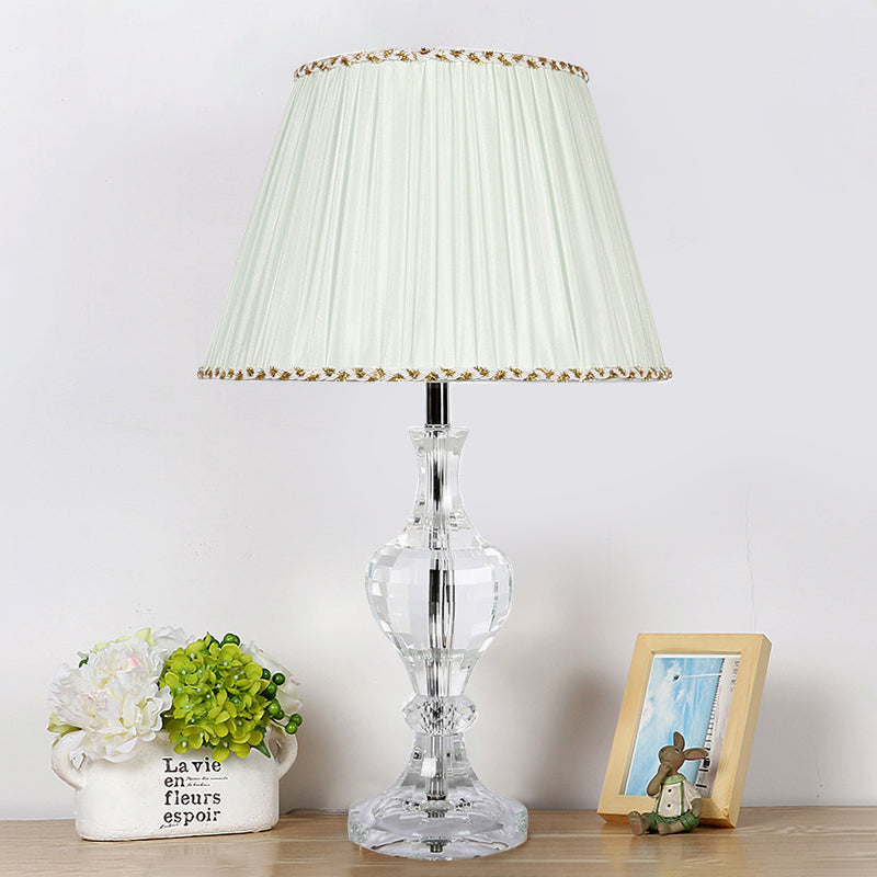 Minimalist White Nightstand Lamp: 1-Light Bedroom Night Light With Tapered Fabric Shade