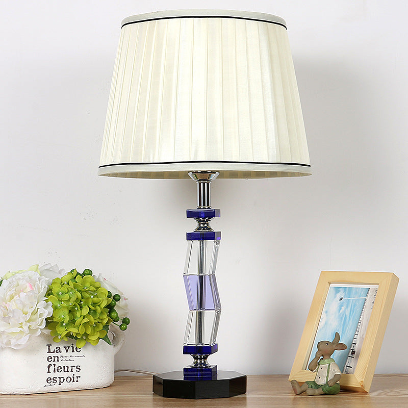 White Tapered Drum Table Lamp - Rustic Countryside Style Single Light Soft Fabric Shade Ideal For