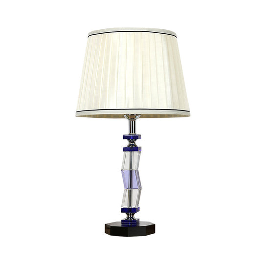 White Tapered Drum Table Lamp - Rustic Countryside Style Single Light Soft Fabric Shade Ideal For