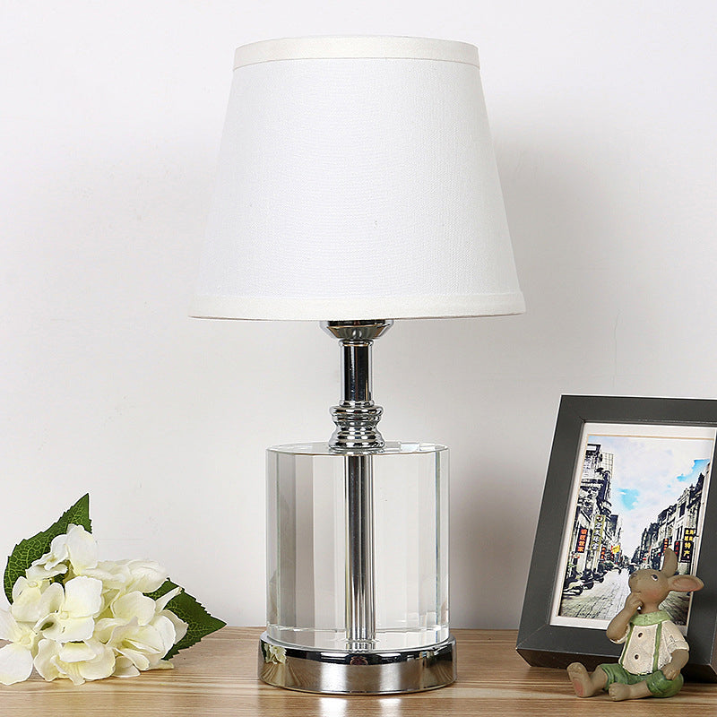 Simple White Nightstand Lamp With Crystal Base - Bedroom Table Light
