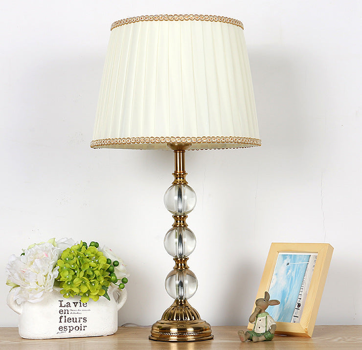 Countryside Table Lamp With Crystal Pleated Shade - Beige