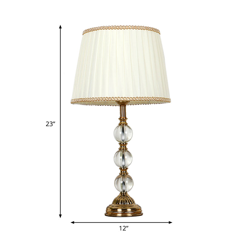 Countryside Table Lamp With Crystal Pleated Shade - Beige