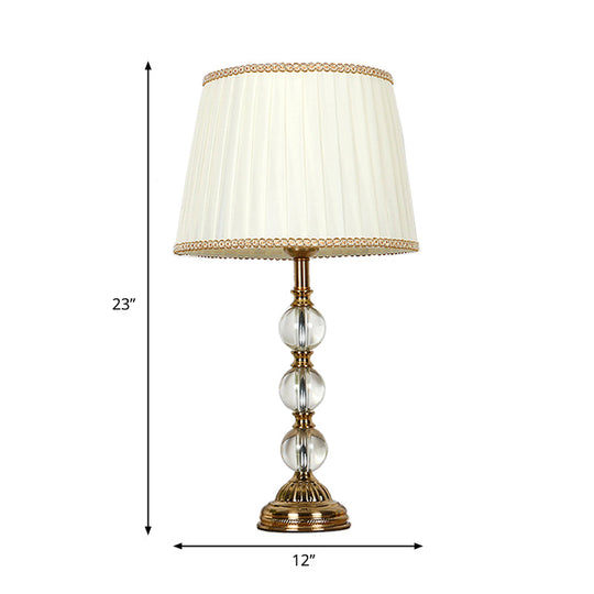 Countryside Table Lamp With Crystal Pleated Shade - Beige