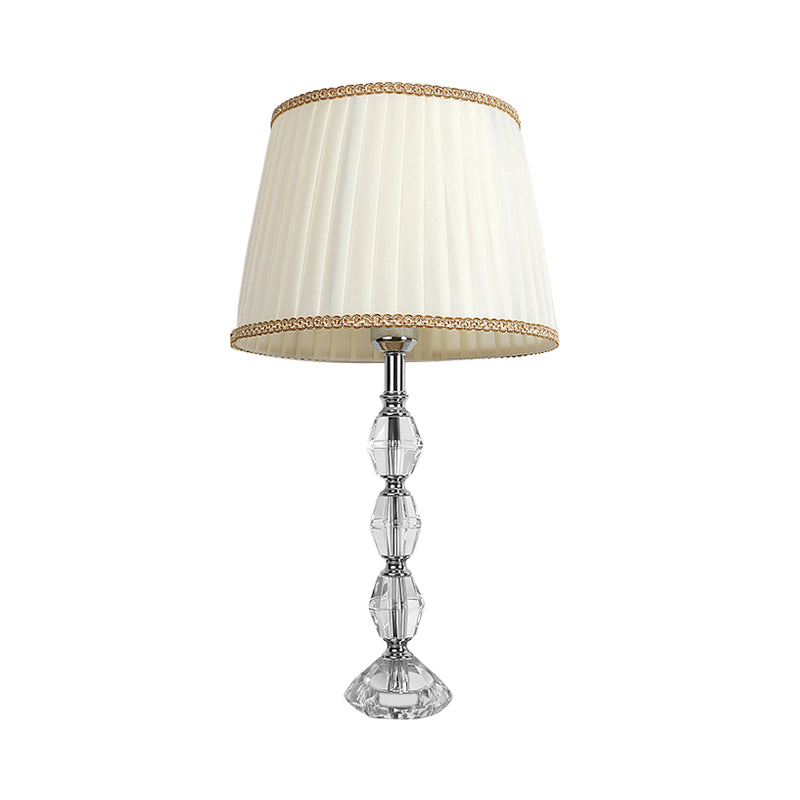 Rustic Style Crystal White Nightstand Lamp With Tapered Drum Shade Bedroom Table Light