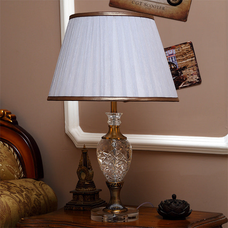 White Fabric Table Light: Traditional Pleated Shade Night Lamp Bedroom Lighting 1-Light