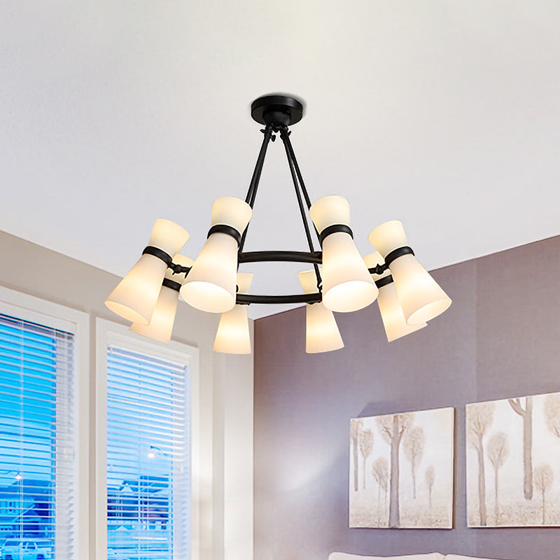 Modern Wide Flare Ceiling Chandelier With Opal Glass - 16 Bulbs Black/Gold Black