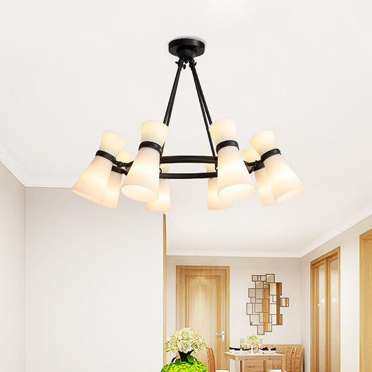 Modern Wide Flare Ceiling Chandelier With Opal Glass - 16 Bulbs Black/Gold