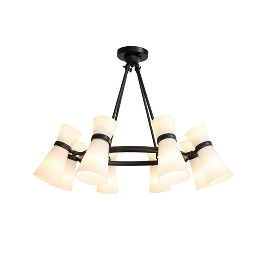 Modern Wide Flare Ceiling Chandelier With Opal Glass - 16 Bulbs Black/Gold