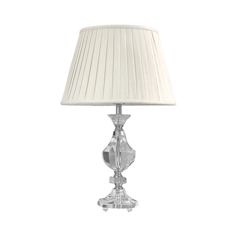 Simple White Fabric Table Lamp With Crystal Base - Perfect For Bedroom Nights