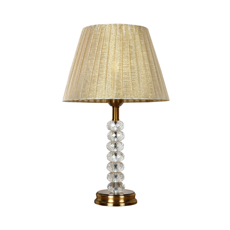 Rustic Clear Crystal Night Table Lamp - Pleated Shade 1 Light Bedroom Nightstand (Beige)