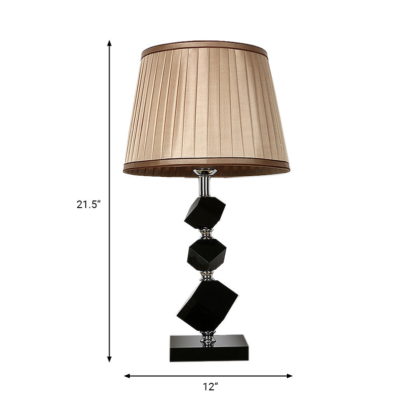 Brown Cone Nightstand Lamp - Lodge Style Crystal Table Light For Bedroom