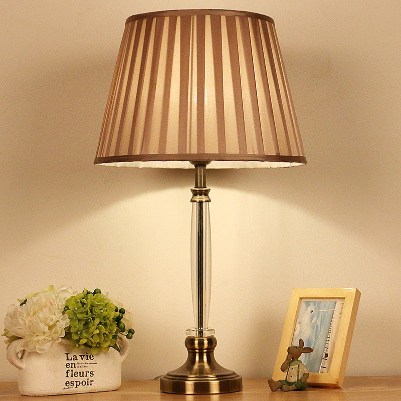 Traditional Crystal Tapered Nightstand Light With 1 Bedroom Table Lamp In Brown