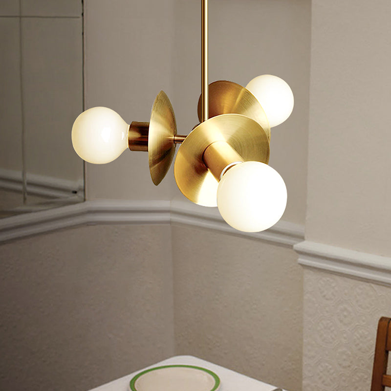 Modern Gold Round Ceiling Chandelier With 3 Bulbs Stylish Metal Hanging Light For Dining Room