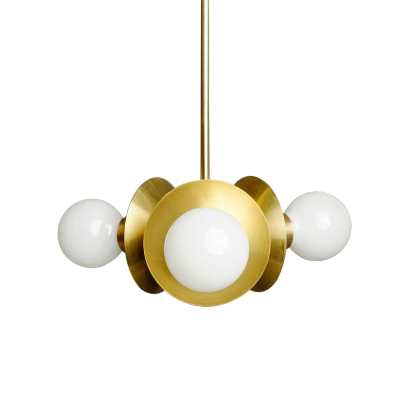 Modern Gold Round Ceiling Chandelier With 3 Bulbs Stylish Metal Hanging Light For Dining Room